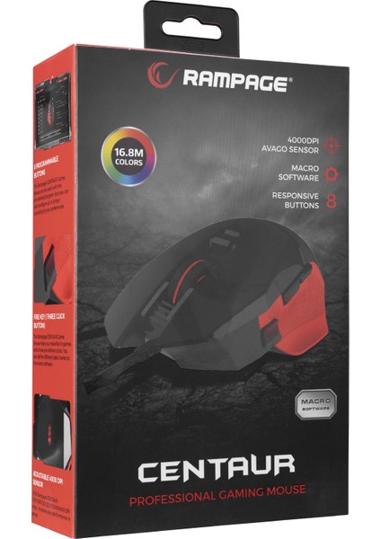 CENTAUR SMX-R13 Siyah/Kırmızı 8 Tuş Oyuncu RGB Mouse