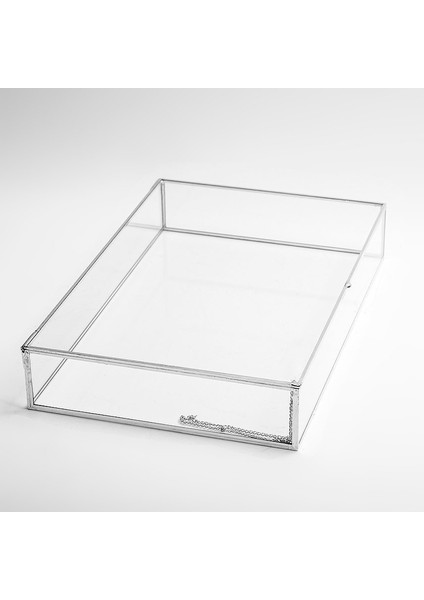 Gümüş Silver Dekoratif Kapaklı Kutu Çikolata Takı Aksesuar Kutusu 30X20X6CM