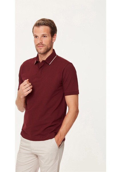 Bordo Fermuarlı Erkek Polo T-Shirt