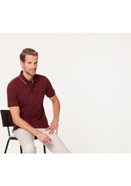 Bordo Fermuarlı Erkek Polo T-Shirt fırsatları