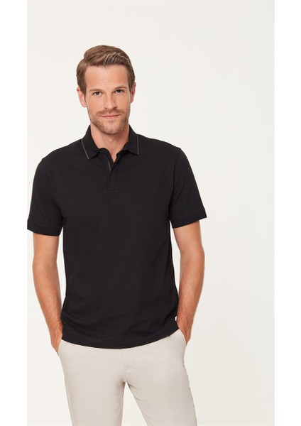 Siyah Fermuarlı Erkek Polo T-Shirt