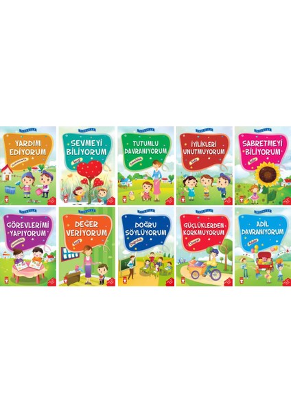Erdemler Dizisi 10 Kitap Set - Yardım Ediyorum - Sevmeyi Biliyorum - Tutumlu Davranıyorum - Iyilikleri Unutmuyorum - Sabretmeyi Biliyorum - Görevlerimi Yapıyorum - Değer Veriyorum