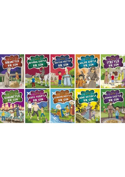 Ünlülerle Bir Gün 2. Set 10 Kitap Set - Biruni - Ertuğrul Gazi - Bektaşi Veli - Halide Edip - Itri - Kanuni - Koca Yusuf - Nasreddin Hoca - Nene Hatun - Osman Gazi