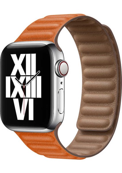 - Apple Watch 38mm - Kordon Deri Kordon KRD-34 - Koyu Turuncu