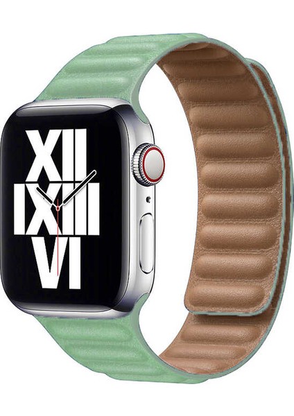 - Apple Watch 44mm - Kordon Deri Kordon KRD-34 - Açık Yeşil