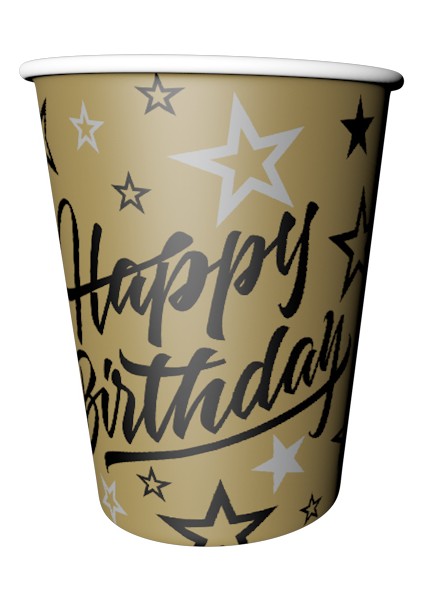 Bardak Golden Stars Happy Birthday 8'li