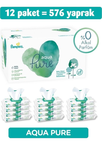 Islak Havlu Mendil Aqua Pure 48 Yaprak 12 Li Set Organik Pamuklu