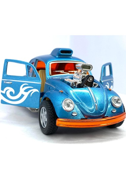 Volkswagen Beetle Custom Dragracer Hareketli Motor Çekbırak 5inch. Lisanslı Model Araba Oyuncak Araba