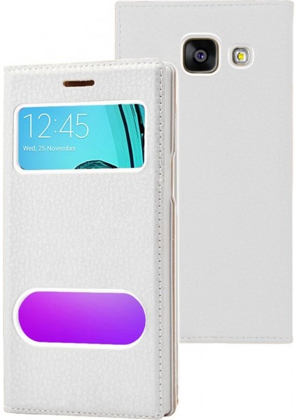 Samsung Galaxy A710 A7 2016 Uyumlu Pencereli Kapaklı Kılıf Beyaz