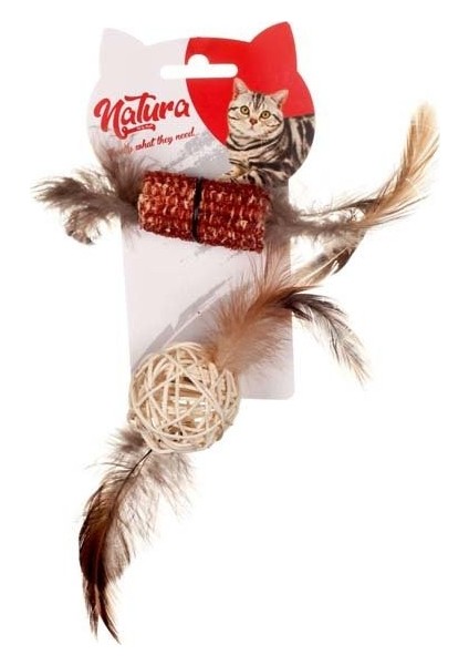 PTC-005 Tüylü Diş Kaşıma ve Bambu Top Kedi Oyuncağı