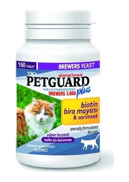 Petguard kediler Için Biotin ve Sarımsaklı Bira Mayası Tableti 150 Adet