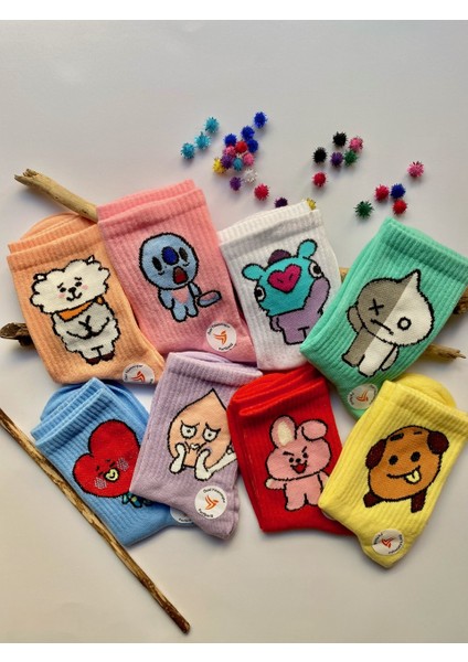 8'li Bts Emoji Renkli Tasarım Çorap Seti