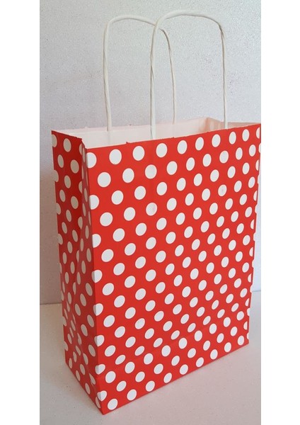 Event Party Store Kraft Kağıt Çanta Kırmızı Puanlı 25CM x 30CM - 1 Adet