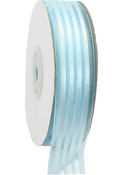 Şifon Kurdele, 4 Yollu ve Saten Çizgili, 2,50 cm x 23 mt - Mavi
