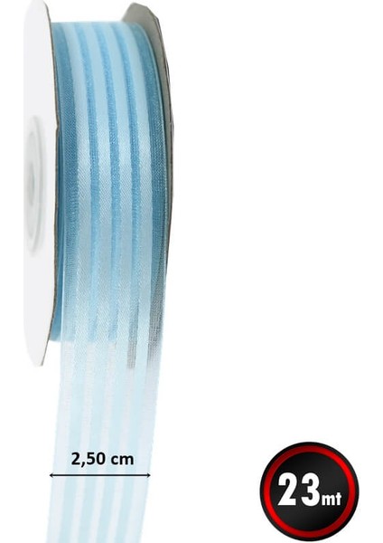 Şifon Kurdele, 4 Yollu ve Saten Çizgili, 2,50 cm x 23 mt - Mavi fiyatları