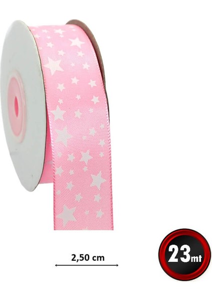Saten Kurdele, Yıldız Baskılı, 2,50 cm x 23 mt - PEMBE fiyatları