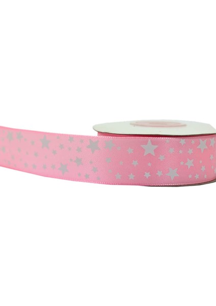 Saten Kurdele, Yıldız Baskılı, 2,50 cm x 23 mt - PEMBE modelleri
