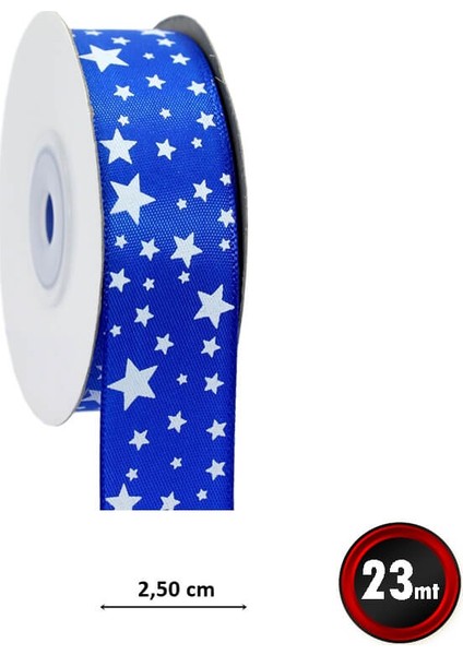 Saten Kurdele, Yıldız Baskılı, 2,50 cm x 23 mt - KOYU MAVİ fiyatları