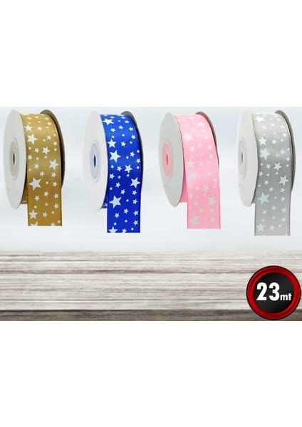 Saten Kurdele, Yıldız Baskılı, 2,50 cm x 23 mt - KOYU MAVİ indirimleri