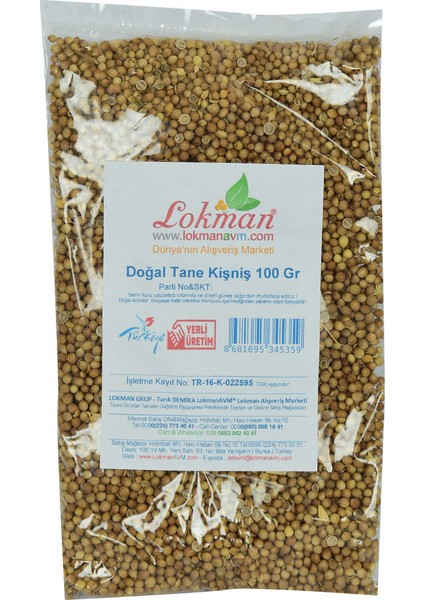 Doğal Tane Kişniş 100 gr Paket