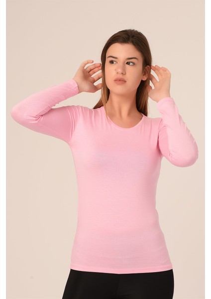 Yuvarlak Yaka Uzun Kollu Viskon Pembe Body fiyatları
