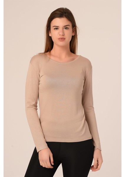 Yuvarlak Yaka Uzun Kollu Viskon Vizon Body
