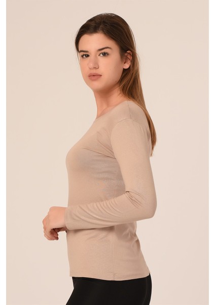 Yuvarlak Yaka Uzun Kollu Viskon Vizon Body