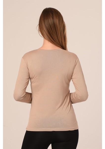 Yuvarlak Yaka Uzun Kollu Viskon Vizon Body