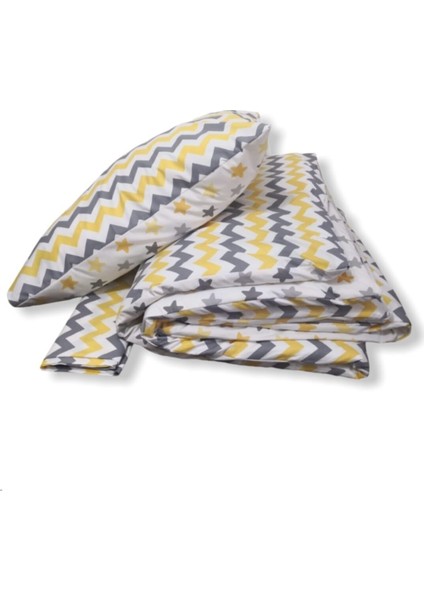%100 Pamuk Bebek/çocuk Yastık Çarşaf Yorgan Seti Sarı Zigzaklı 60 x 120 cm