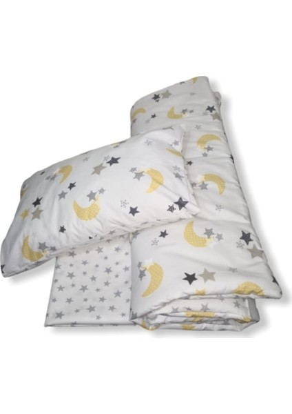 %100 Pamuk Bebek/çocuk Yastık Çarşaf Yorgan Seti Ay Yıldızlı 60 x 120 cm