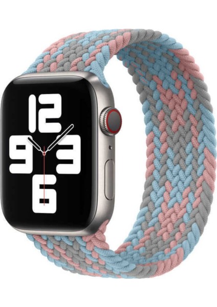 Apple Watch Uyumlu 44MM Hasır Örgü Tasarımlı Small Kordon - Mavi-Pembe