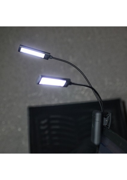 Mandallı Çift Başlıklı Smd LED USB - Pillii Kademeli Işık Kıskaçlı Kitap Okuma ve Masa Lambası Pc Lambası