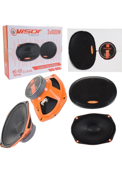 Vısor Oto Hoparlör Oval 6x9 Inch Midrange (160X240MM) 2X1000W-2X500RMS Ses Kalitesi