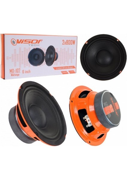 Vısor Oto Hoparlör 16 CM Midrange 6 Inch 2X800W 2X400 Rms Amfi Uyumlu 2 Adet 16Cm Araba Hoparlörü