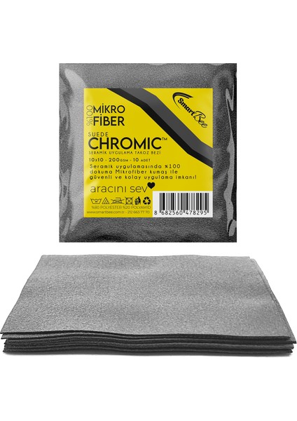 Chromic 10’lu Suede Mikrofiber Seramik Uygulama Bezi 10×10 200GSM – Gri