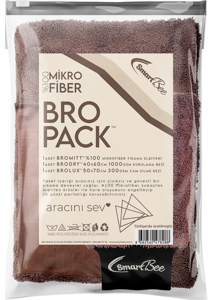 Bropack Edgeless Mikrofiber Oto Yıkama Paketi – Kahverengi