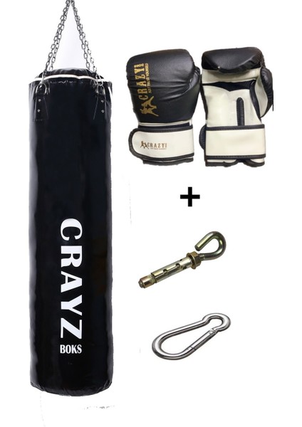 Orta Boy Dolu Boks Kum Torbası 100cm x 30cm + Boks Eldiven Seti + Askı Aparatı