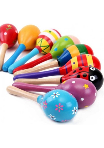 6 Adet Marakas Renkli Ahşap Marakas Büyük 20 cm