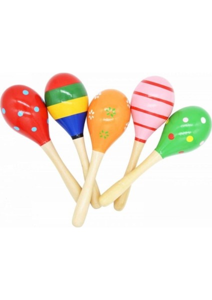 2 Adet Marakas Renkli Ahşap Marakas Büyük 20 cm
