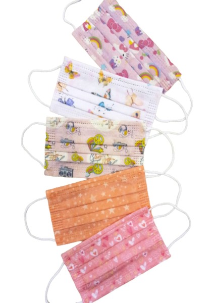 Kız Çocuk Desenli Medikal Maske 50 Adet Cerrahi Maske
