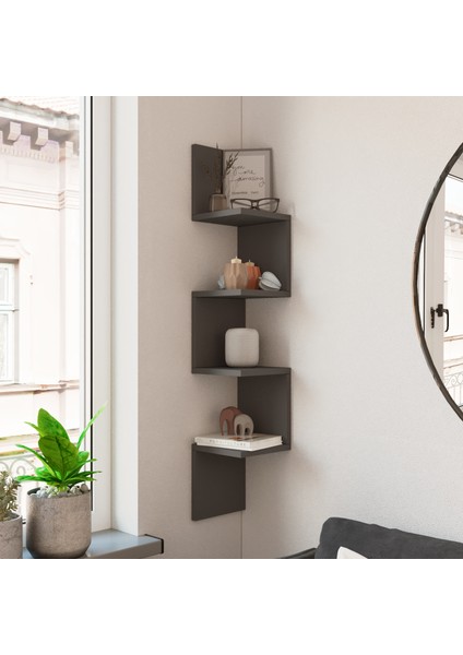 Shelf R9 Köşe Duvar Rafı Modern Kitaplık Antrasit