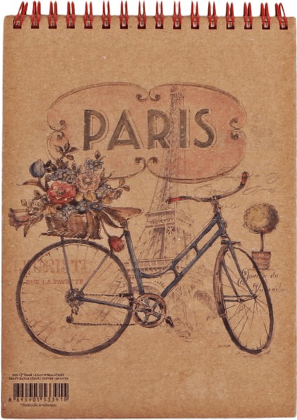 Paris Temalı Spiralli Kraft Kapaklı Çizgili Defter