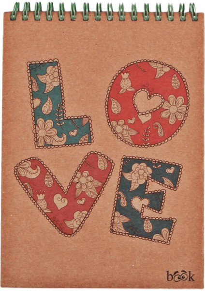 Love Yazılı Spiralli Kraft Kapaklı Çizgili Defter