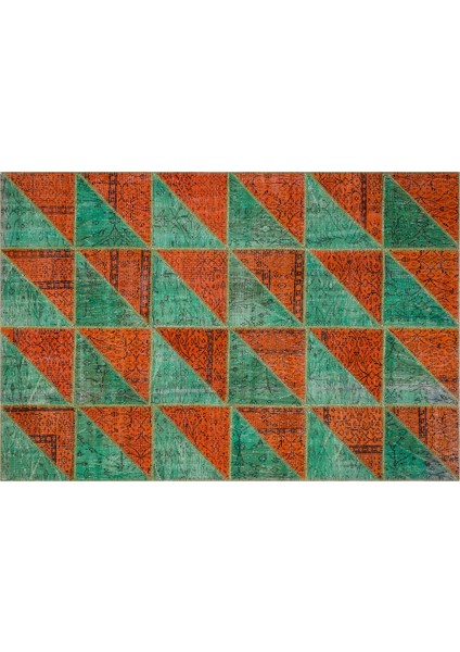 Patchwork Bayrak Orang/Green 170 x 240 cm 4.08 m2 Patchwork El Dokuma Halı