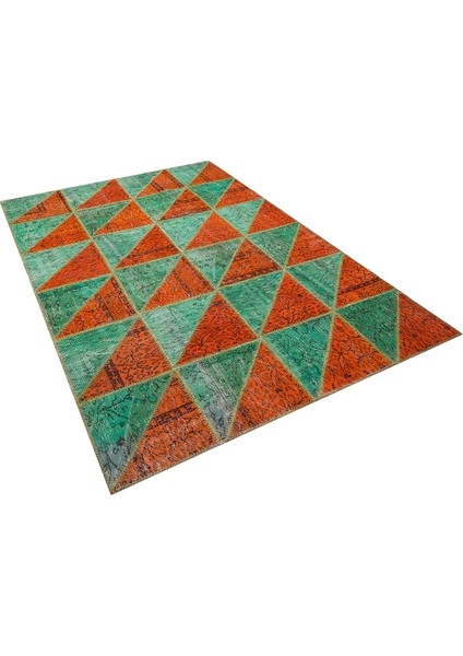 Patchwork Bayrak Orang/Green 170 x 240 cm 4.08 m2 Patchwork El Dokuma Halı