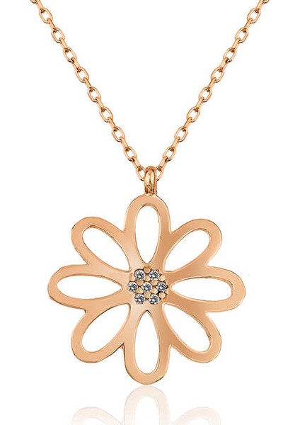 Gümüş Rose Çiçek Kadın Kolye