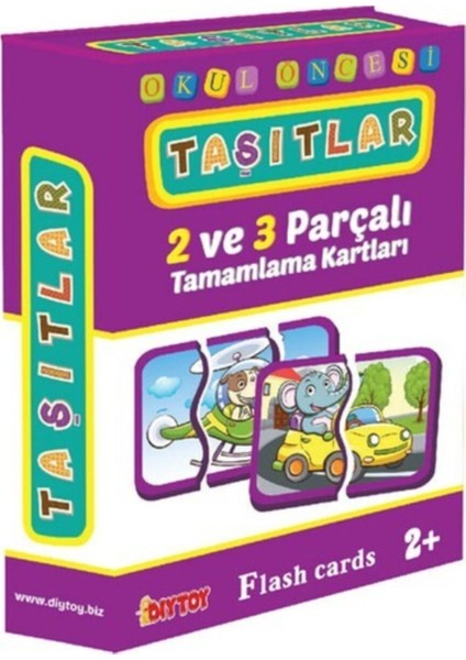 Eğitici Öğretici 2 ve 3 Parçalı Puzzle Taşıtları Tamamlama ve Tanıma Öğrenme Kartları