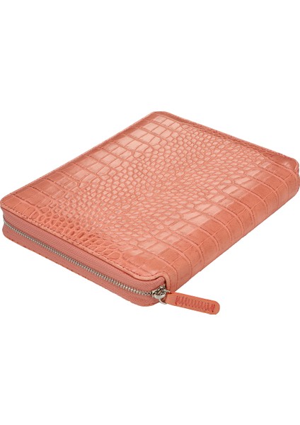 Croco Zipper Folder Defter Noktalı Pembe