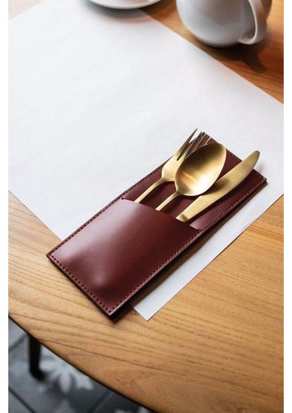 Modern 2'li Bordo Deri Kaşıklık
