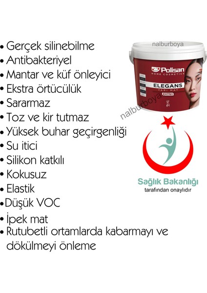Antibakteriyel Elegans Extra 15LT/20KG+9 Parça Set-Su Bazlı-Tamsilinebilir-Silikonlu-Yarımat
